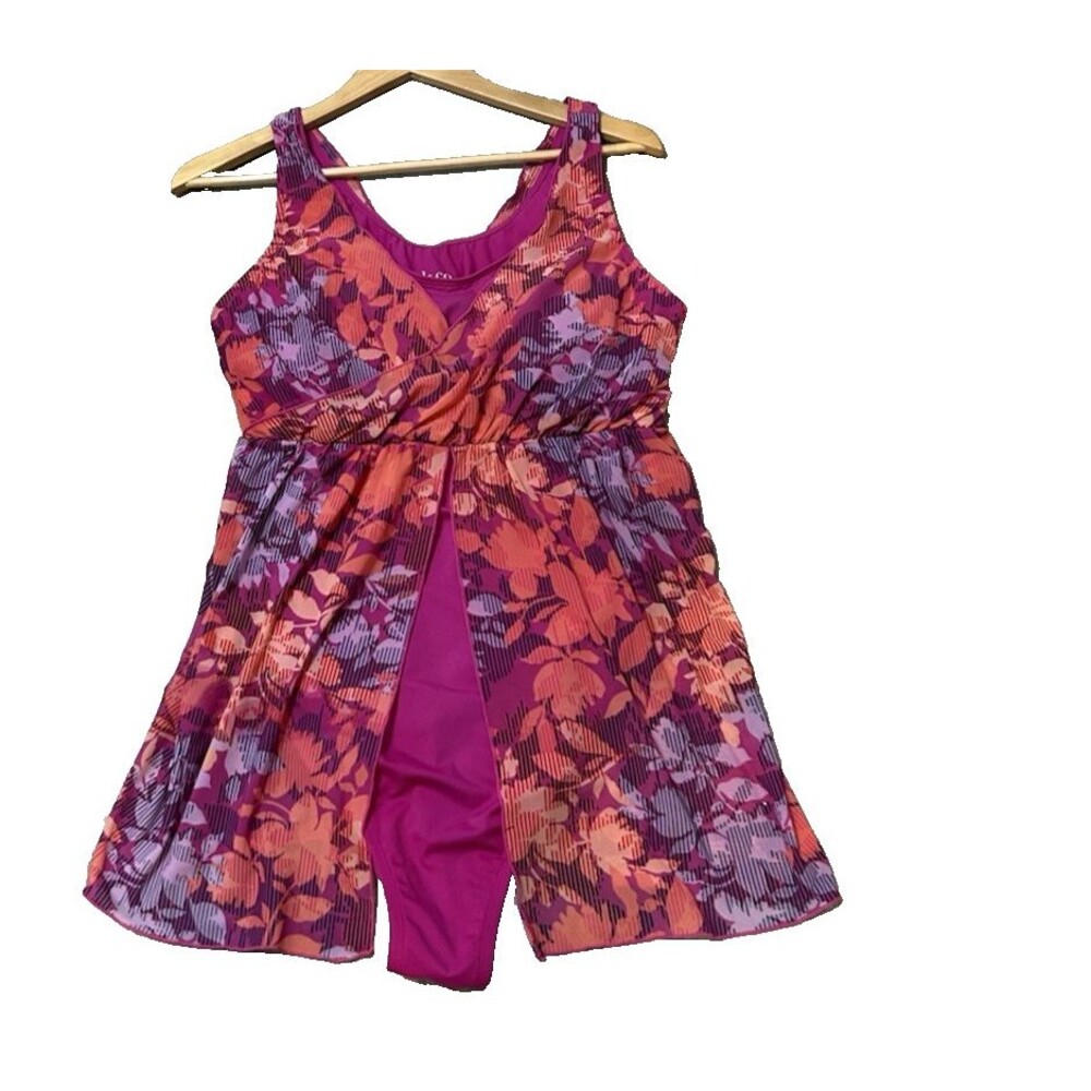 Swimsuit, Swim Dress, Tropical, FlorAL ,Flattering, Denim & Co. 18W Stretch,